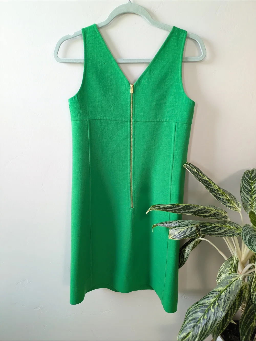 Michael Kors Wool Green Sleeveless Shift Dress with Gold Zips